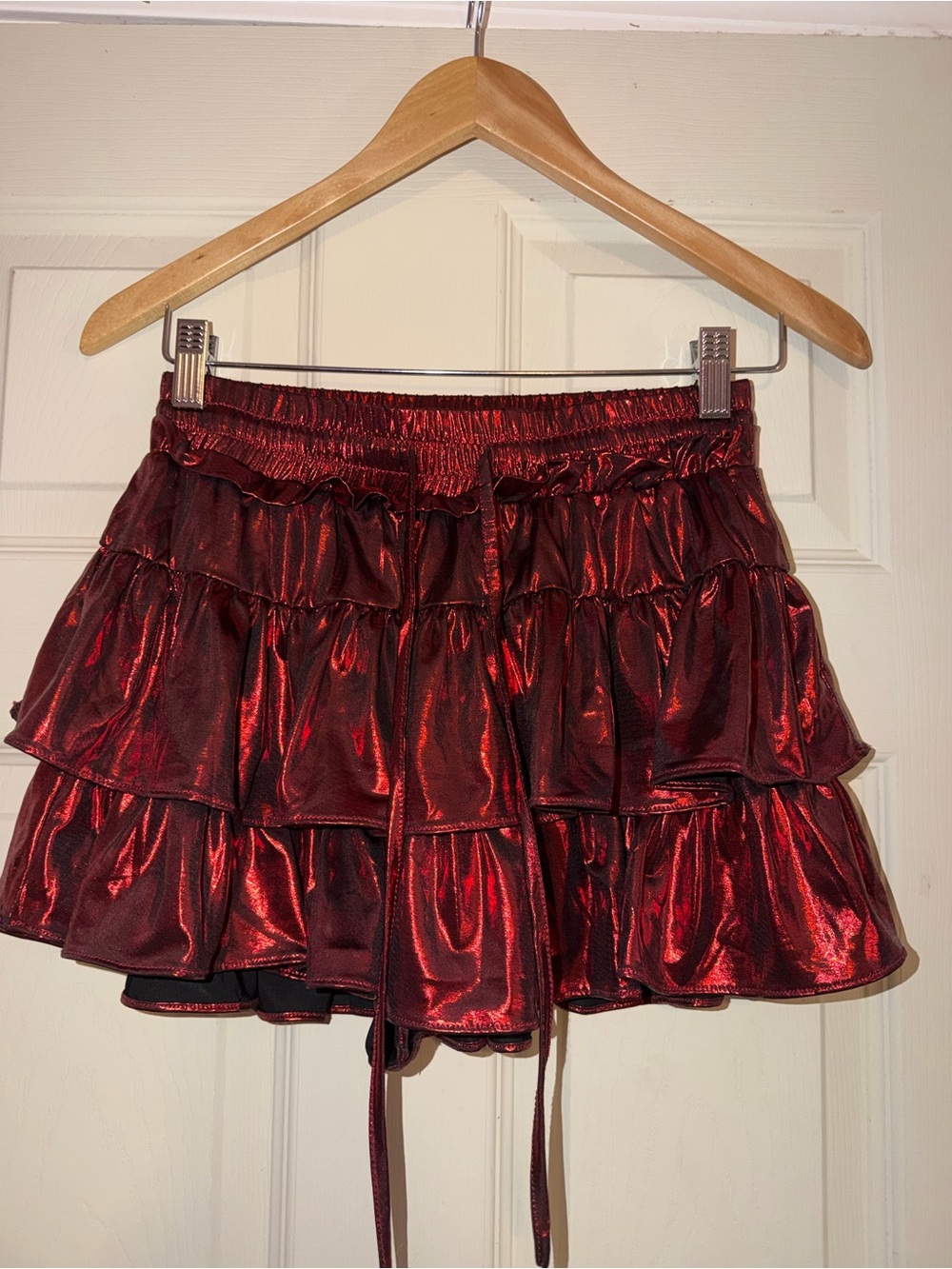 Shimmer Tiered Ruffle Mini Skort - Red